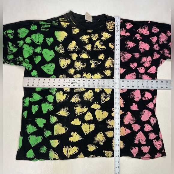 VINTAGE Heart All Over Print Graphic T-shirt Men 3XL Multicolor 90 Single Stitch - Picture 6 of 6